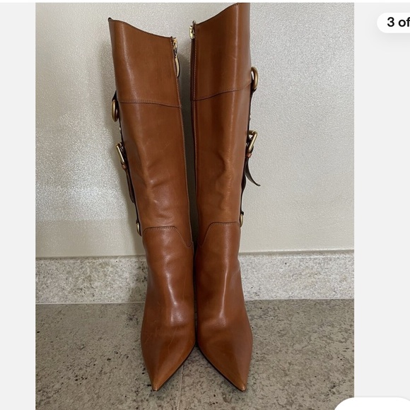 CESARE PACIOTTI RANDALL COGNAC LEATHER KNEE HIGH BOOTS - Picture 3 of 11